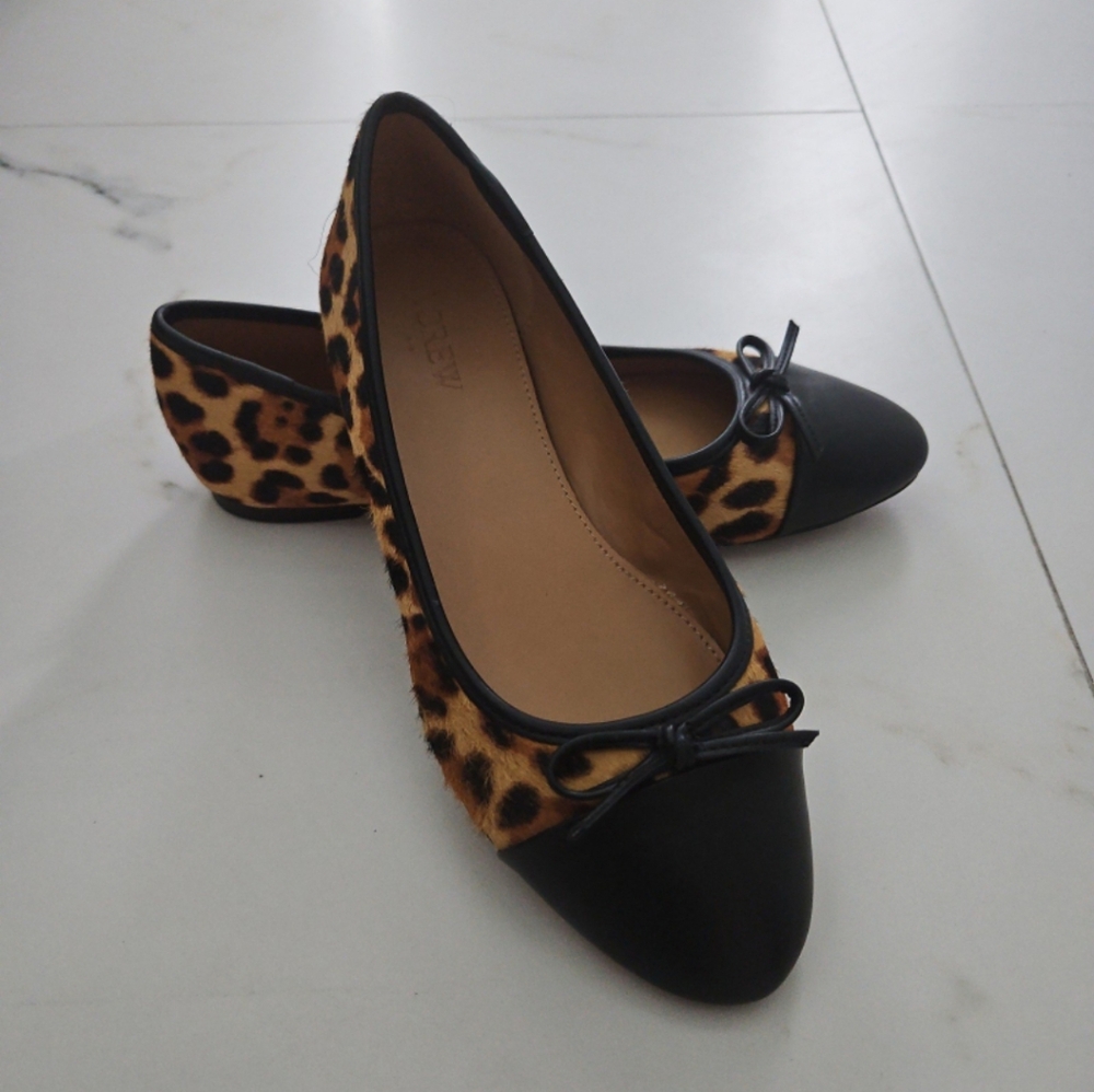 J CREW FACTORY CALFHAIR CAPTOE BALLET FLATS CHEETAH PRINT SIZE 7.5